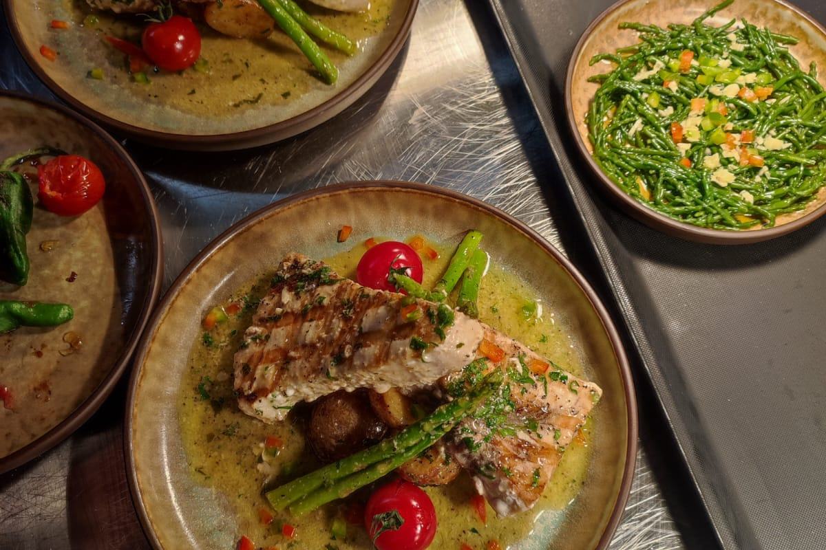 Finished plates lined up on the pass during service
